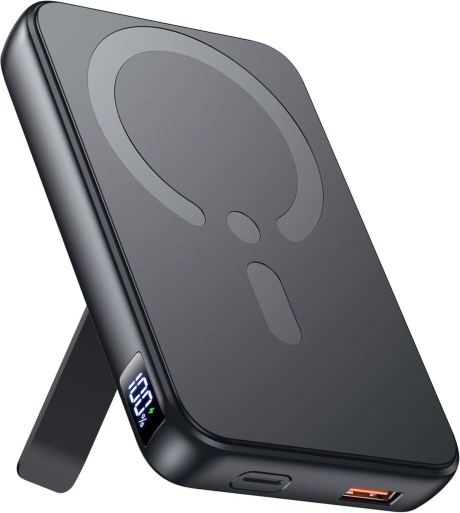 Powerbank für Magsafe, 12000mAh Magnetische Power Bank, PD 22.5W USB-A Ausgabe, Kabelloses Tragbares Ladegerät mit Typ-C-Eingang und Ausgang, LED-Anzeige für iPhone 17/16/15/14/13/12/Pro/Pro Max Serie